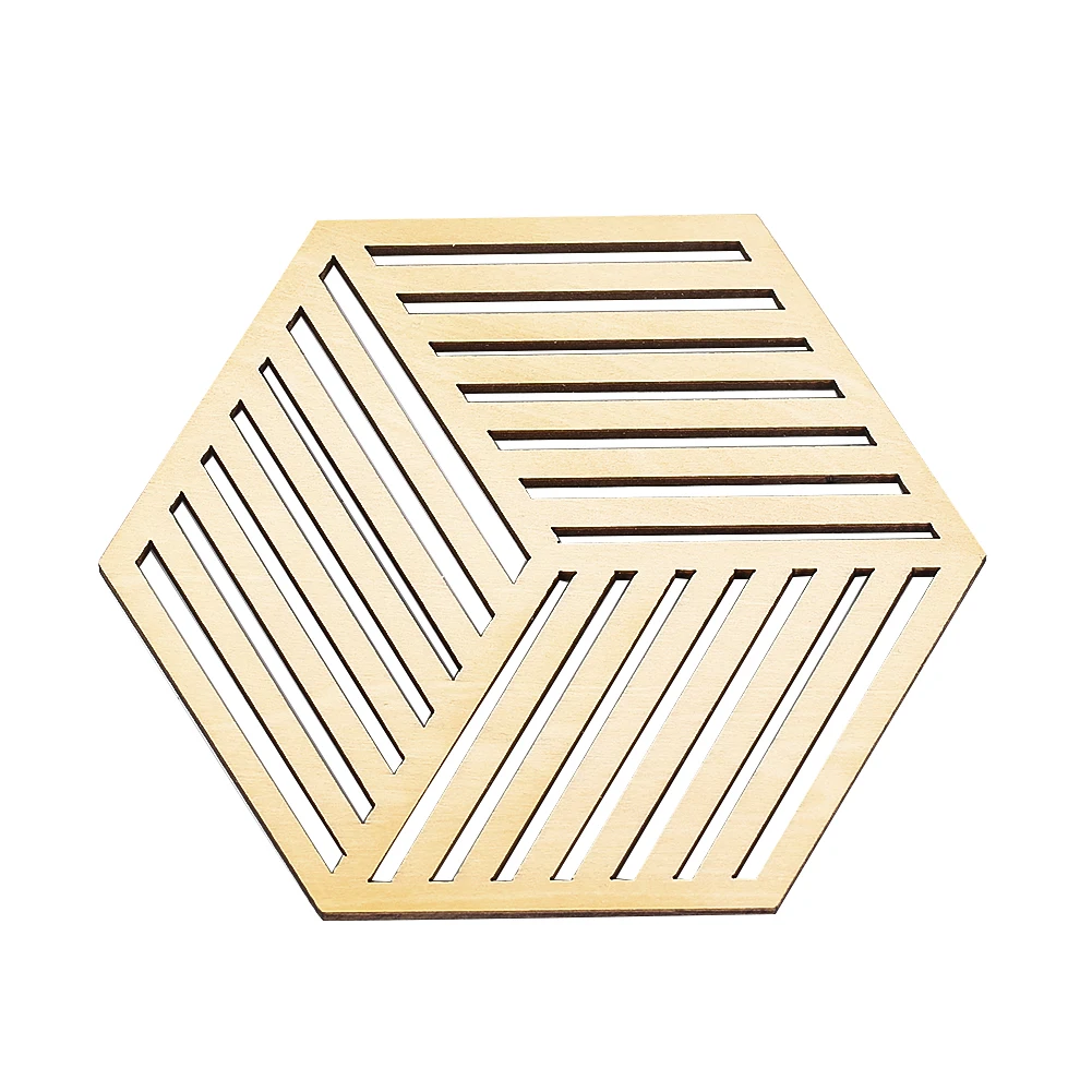 5PC 10CM Laser Cutting Geometry Parallelogram Hexagon Openwork Wood Coasters Mugs Mats Pads Table Parts Decor Plank Wall Hanging