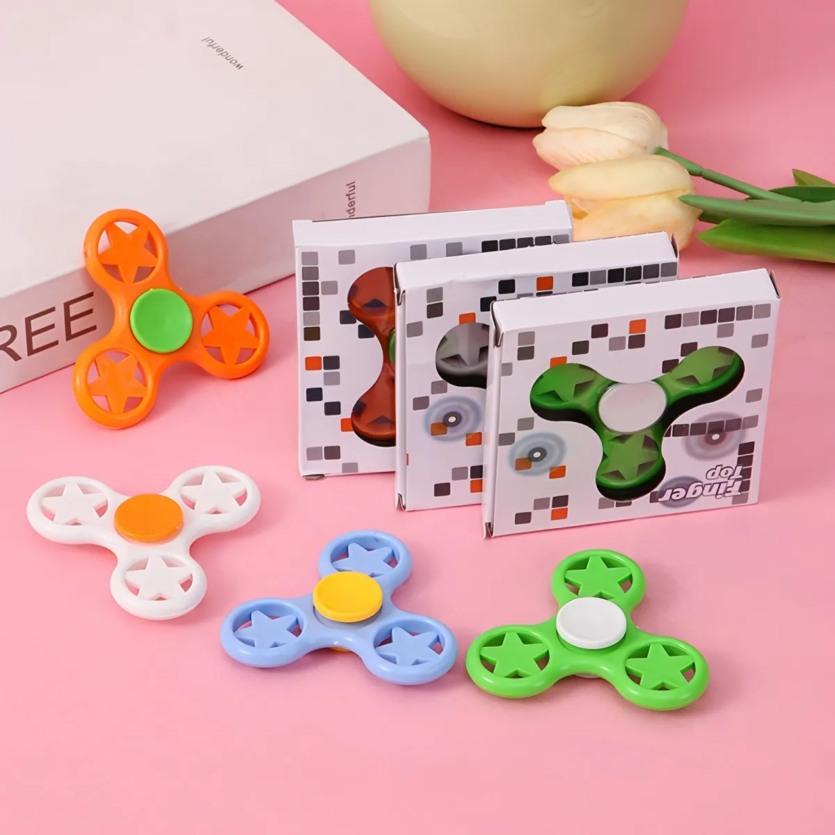 5個入り カラフルな紙箱 フィジェットトイ - ストレス解消 パーティーゲーム フィンガースピナー - 楽しい回転トップ遊び 子供と大人向け