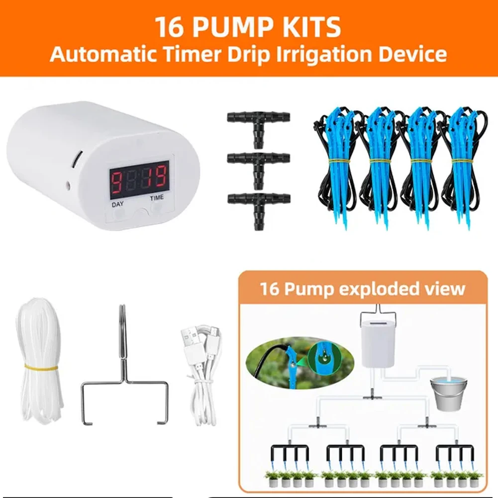 2/8/16 Heads Pump Automatic Watering Controller Pump Timer System Kit  Flowers Plants Home Sprinkler Garden Self-Watering Tool