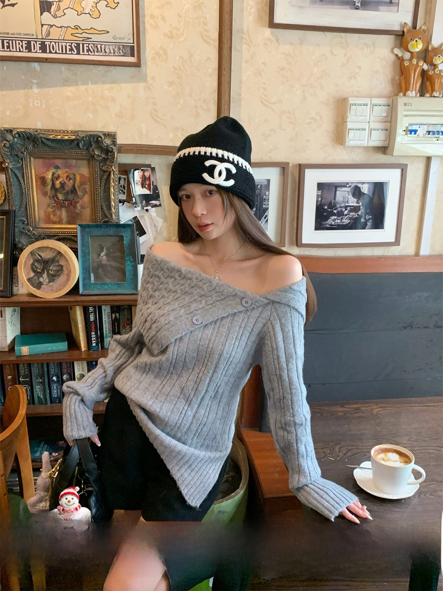 

oulder-Bared Knitted Sweater Women's Sli Base Layer irt Inner Wear Korean Sle Long Sve Warm Soft Fabric Top