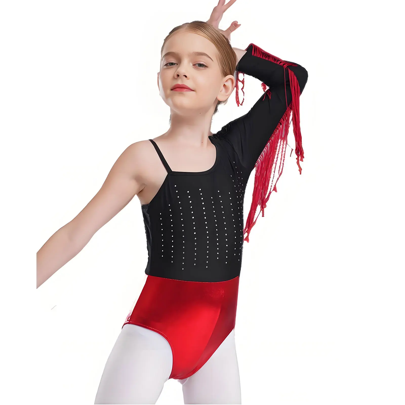 Kostium do tańca latynoskiego na jedno ramię z frędzlami i kryształkami do tańca Cha-Cha Samba Rumba Tango Skating Dancewear Leotard