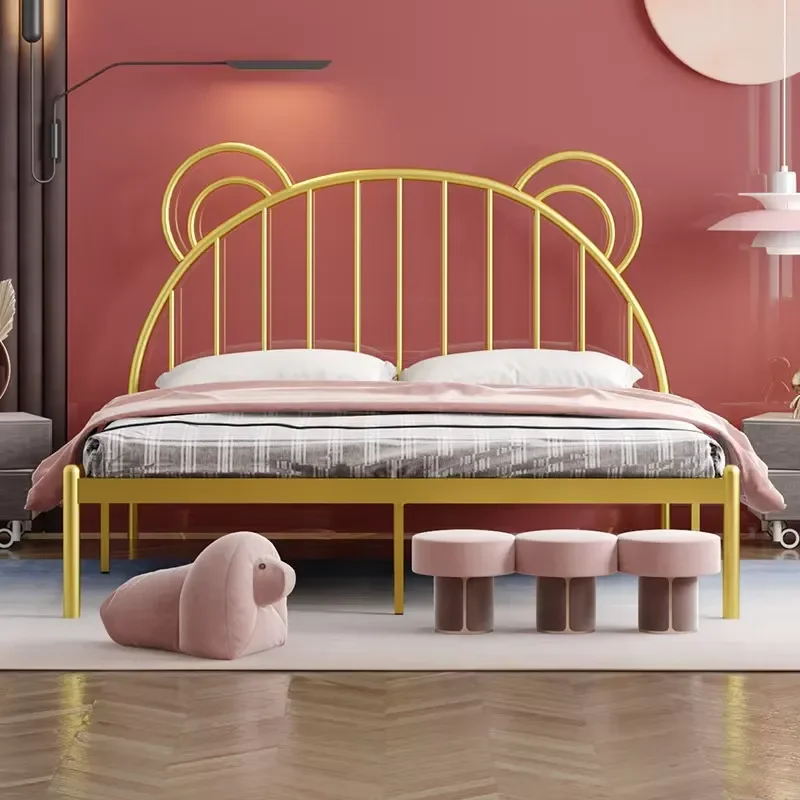 Nordic Modern Simple Light Luxury Wrought Iron Bed with Auspicious Cloud Pattern Single Double Size 1.2m 1.5m 1.8m