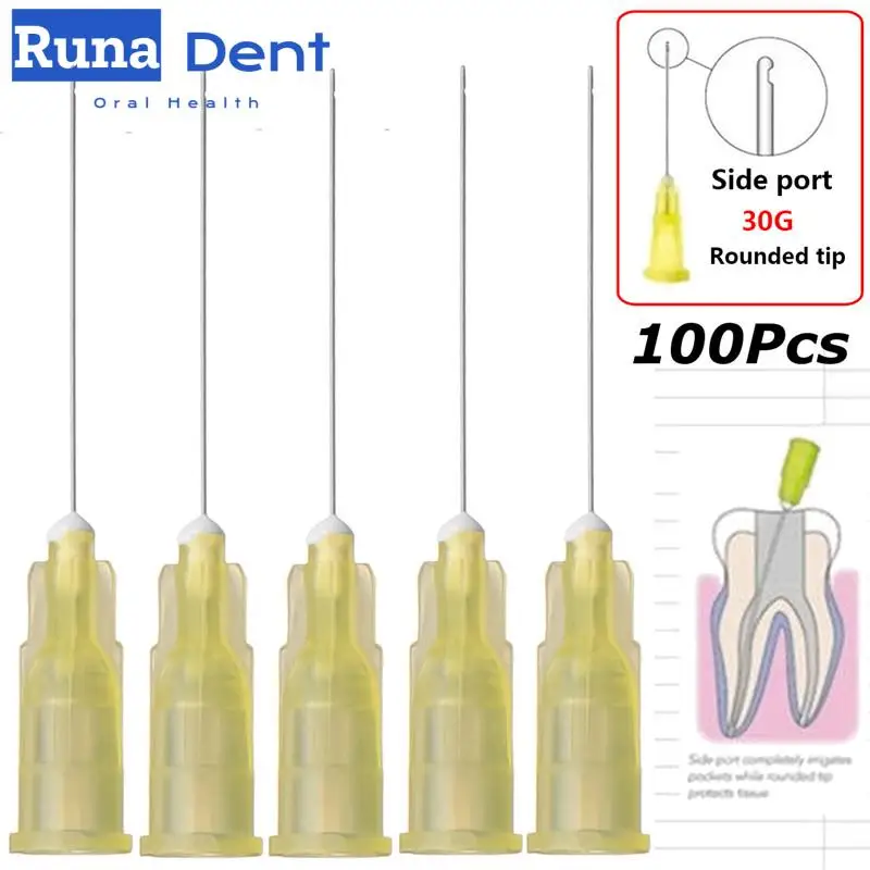 100Pcs Dental Sterile Endo Dontic Irrigation Needle Irrigation Needle Tips Plain Ends Notched Endo Needle Tip Syringe