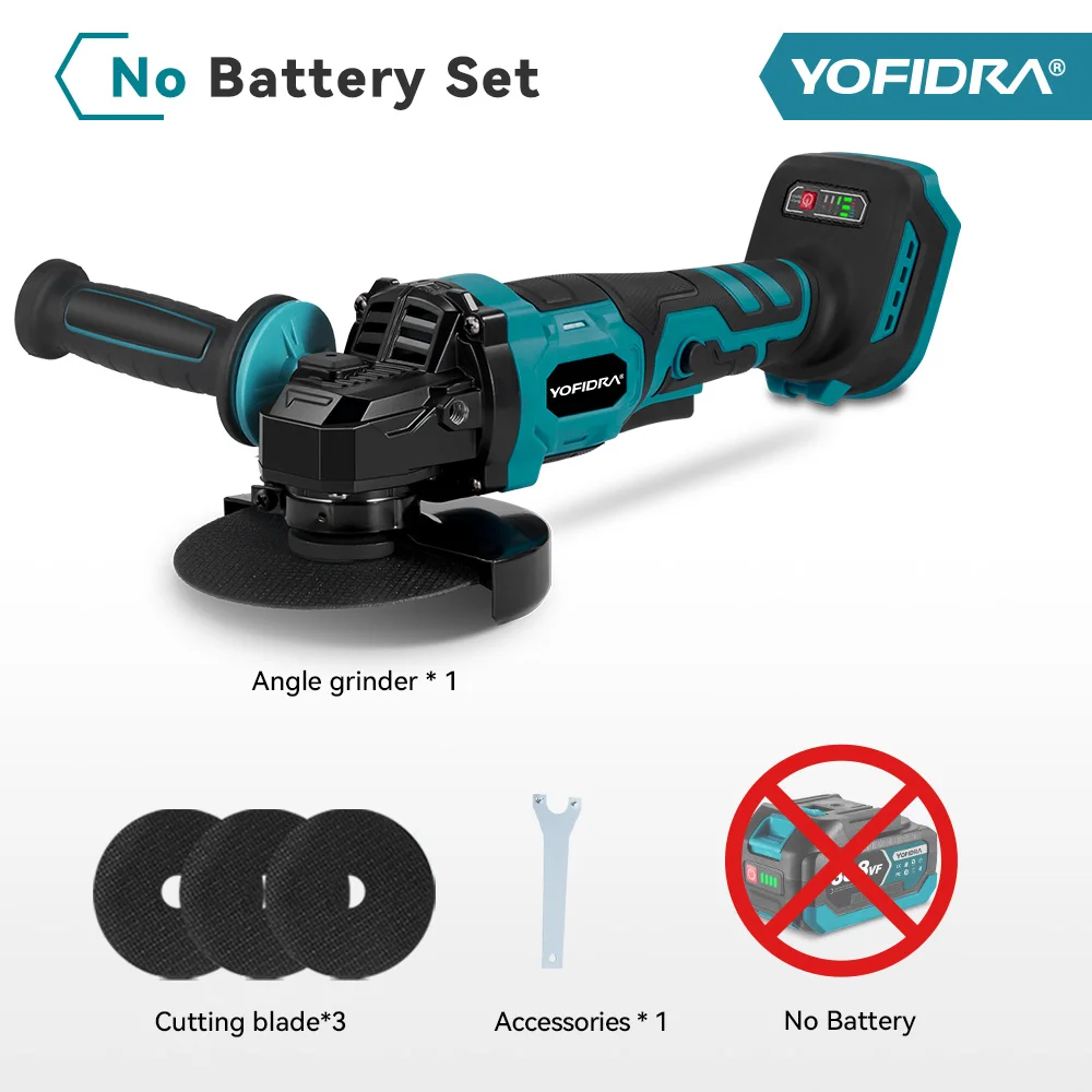 YOFIDRA 2in1 125mm Elektrische Borstelloze Haakse Slijper 3 Versnellingen Houtbewerking Polijstmachine Cutter Machine Power Tool Voor Makita Batterij pin