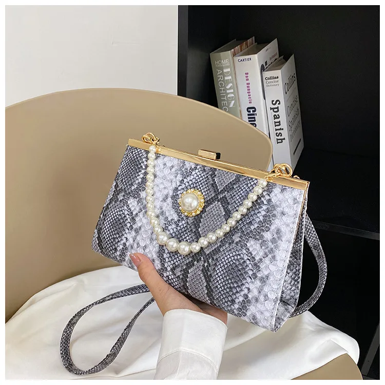  حقيبة مربعة بنمط الأفعى 2025 - محفظة كتف مزينة باللؤلؤ، حقيبة كروس ومحمولة، أنيقة للركاب أساسية #6