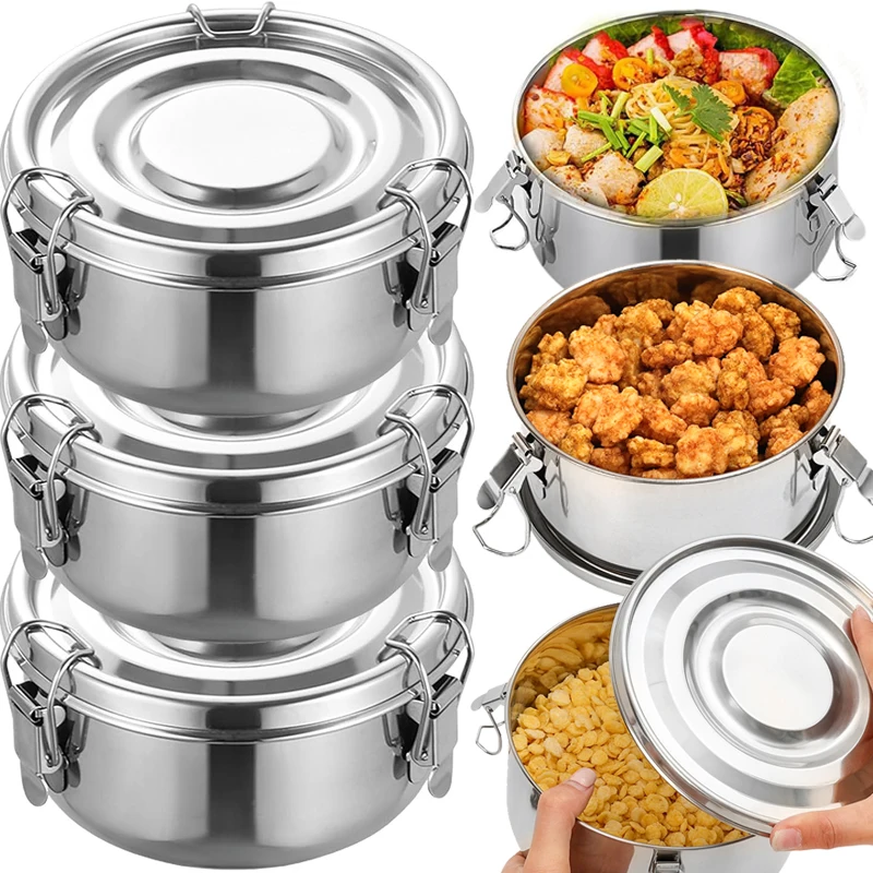 

Stainless Steel Portable Lunch Box with Lid Leak-Proof Bento Boxes Food Storage Container Camping Picnic Bowl Salad Containers