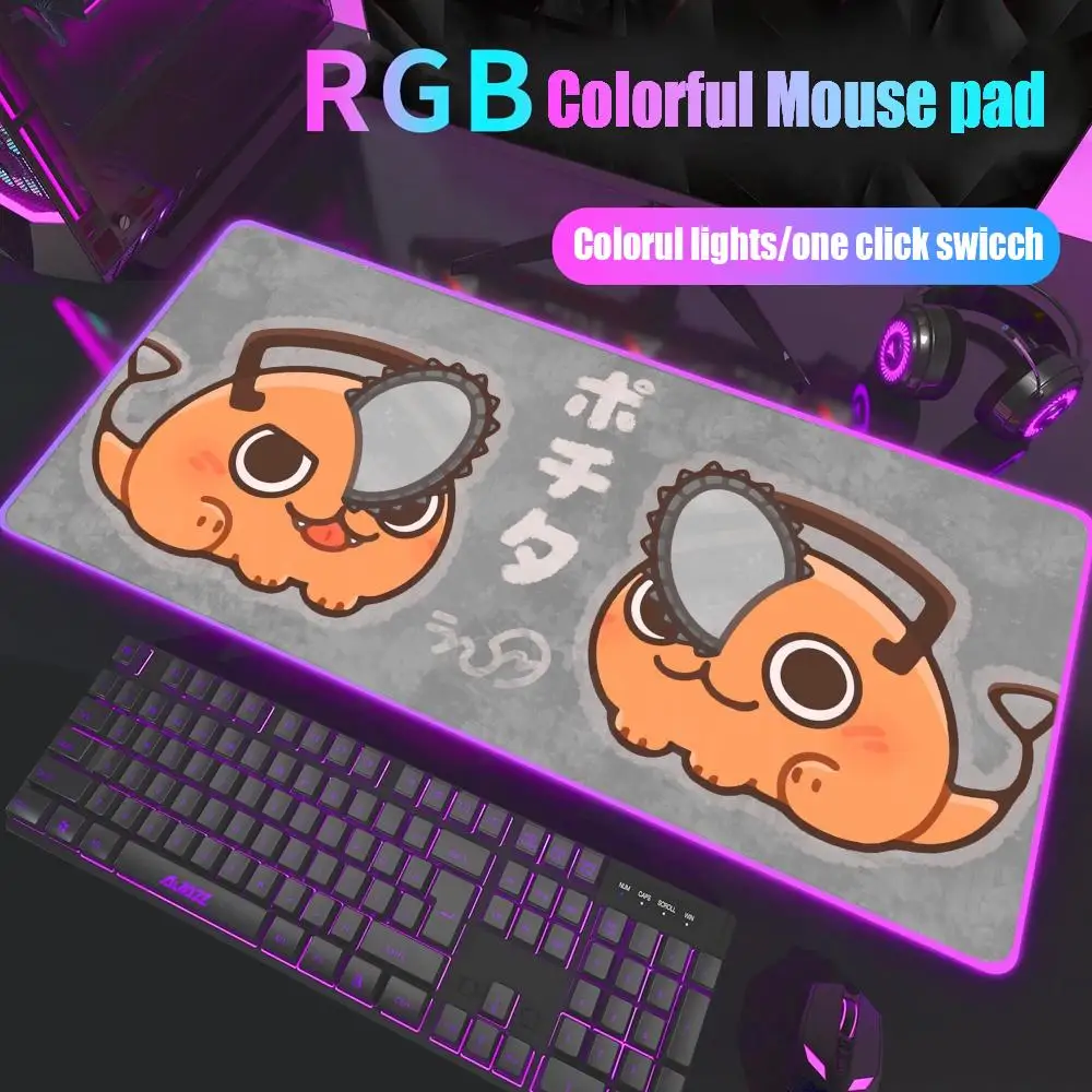 

Pochita Chainsaw Man Mouse Pad Gamer Rgb Desk Mat Back Light Led Mousepad Setup Gaming Accessories Deskmat Big Mousepad