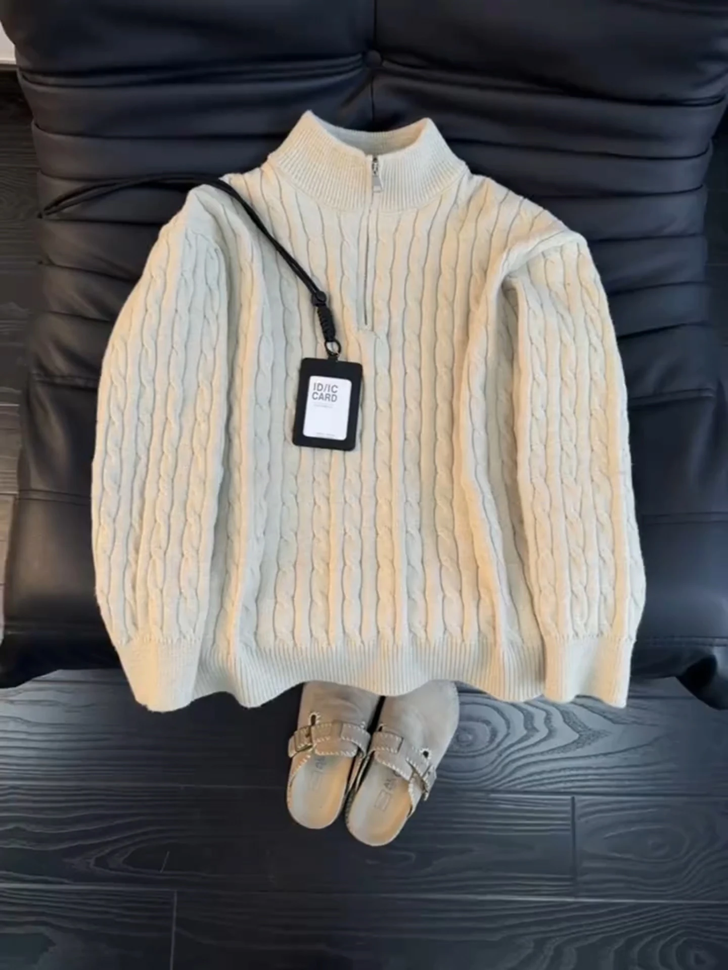 

Cleanfit Men's Bla Thiened Knitted Sweater Autumn Winter f Zipper Lazy High-End Feeling Jaet Loose Fit Casual Sle