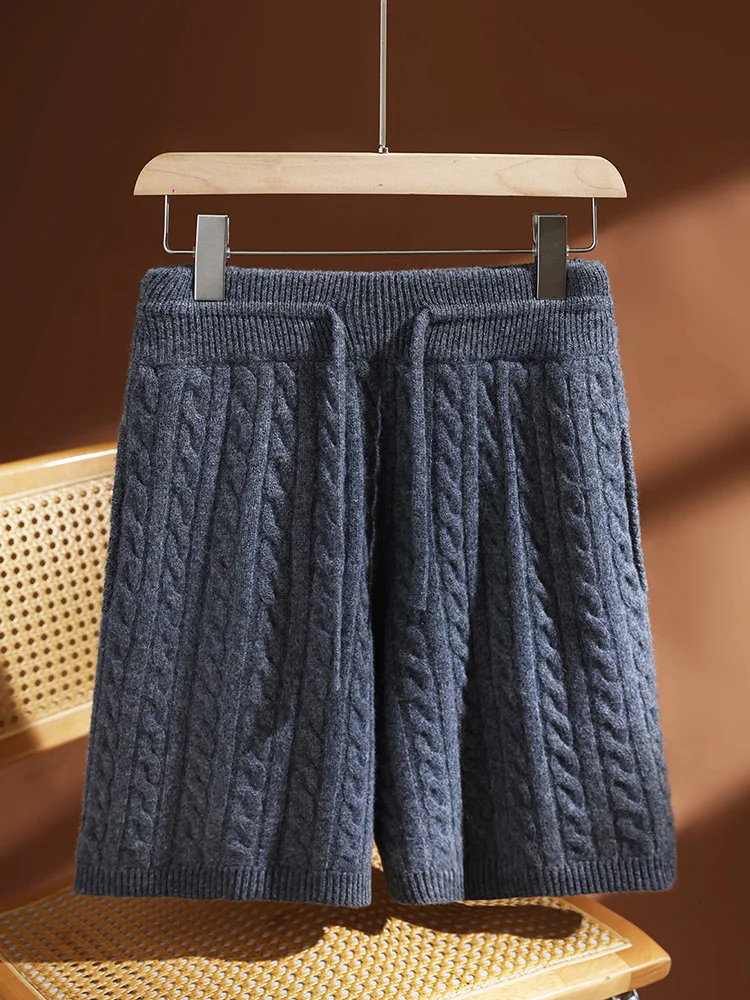 

TLOML New Women 100% Merino Wool Cable Knit Shorts Pants Autumn Winter Soft Warm Casual High Quality Wool knit Drawstring Shorts