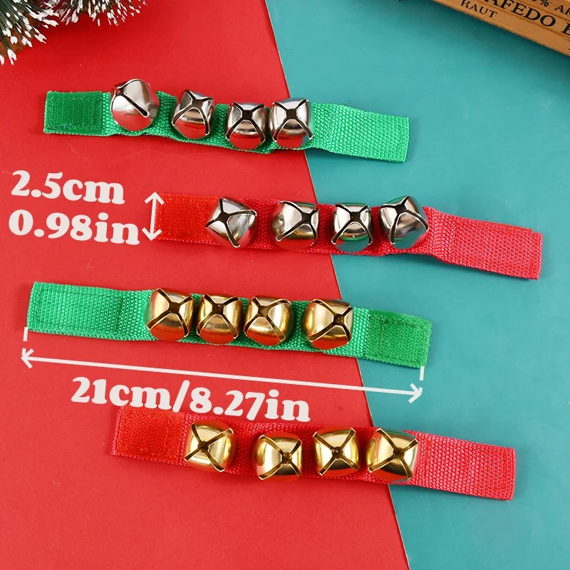 2pcs Bracelet Wrist Bells Red Green Wristband Percussion Instrument Copper Iron Bell Christmas Gifts For Kids New Year Supplies