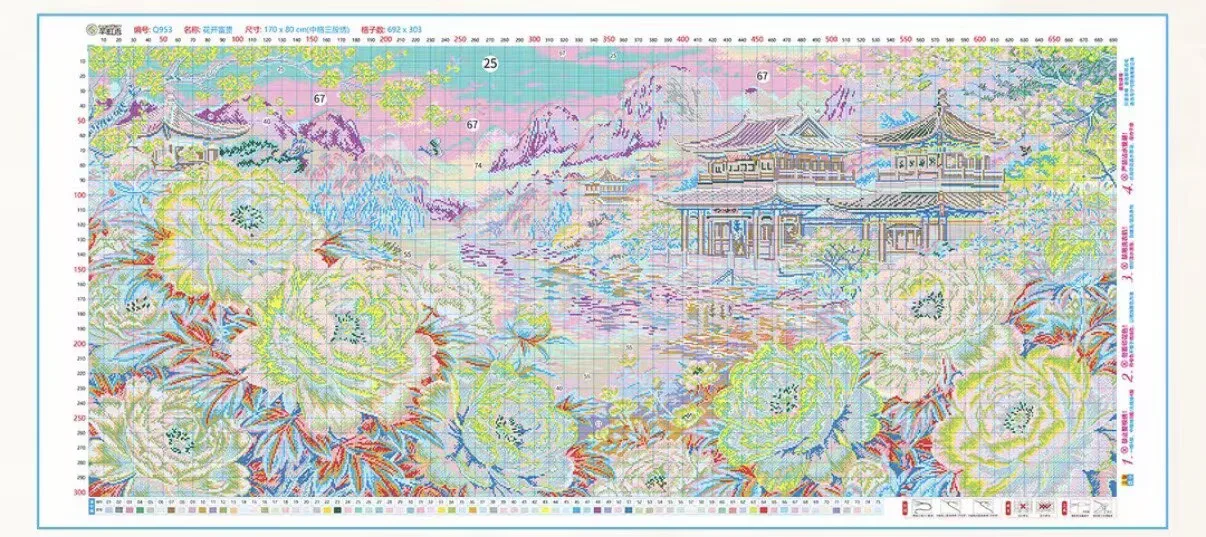 Flowers Blossom Pavilion 11CT DIY Chinese Kits Embroidery Pattern Printed Stampe Cross Stitch Cotton-thread Landscape 75 Colors