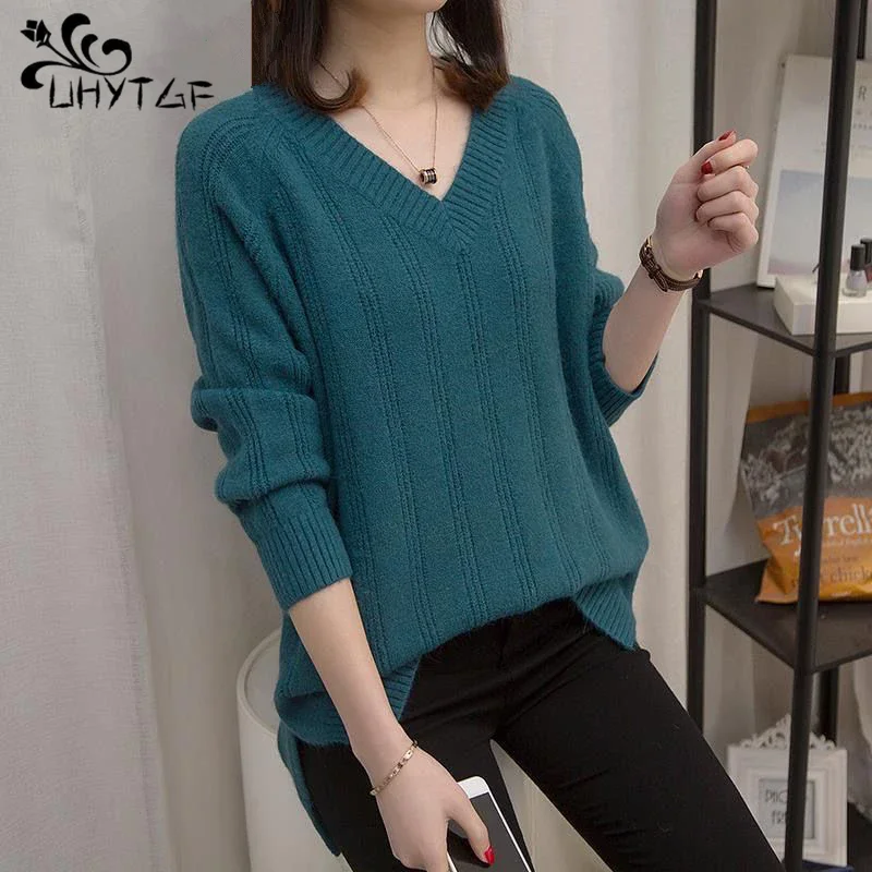 

Autumn Winter Oversized V-neck Solid Sweater Top Women Simple All-match Bottoming Knitting Jumpers Loose Casual Fashion Pullover