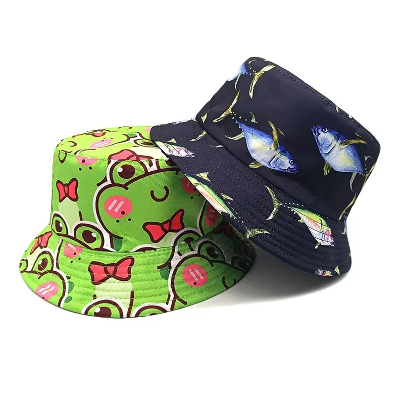 Four Seasons Polyester 16 Style Cartoon Print Bucket Hat Fisherman Hat Outdoor Travel Hat Sun Cap Hats for Men and Women 206