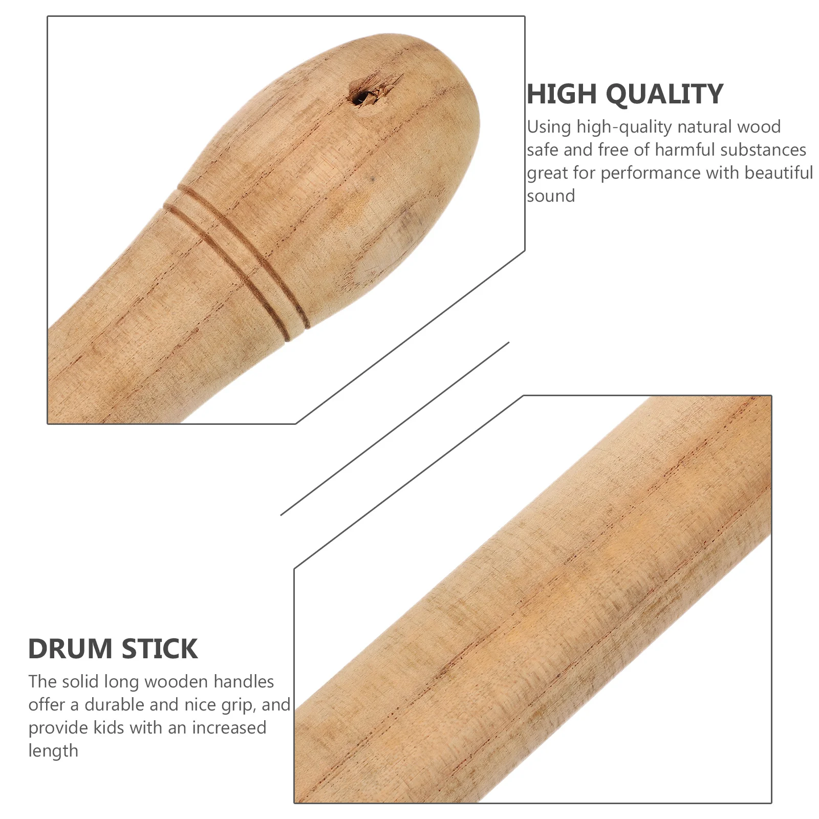

1Pair Wooden Drum Sticks Natural Wood Durable Percussion Mallets Instrument Spare Parts Instrument Tool