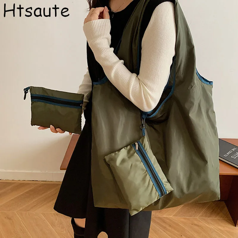 Reusable Bag Foldable Shopping Bag with Pocket Extra Wide Handle Portable Durable Washable Tote Bags for Women