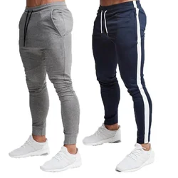 Men Long Pants Pencil Pant Casual Elastic Waist Lace Up Simple Slim Fit Splice Regular Autumn Winter 2024 Straight Trousers