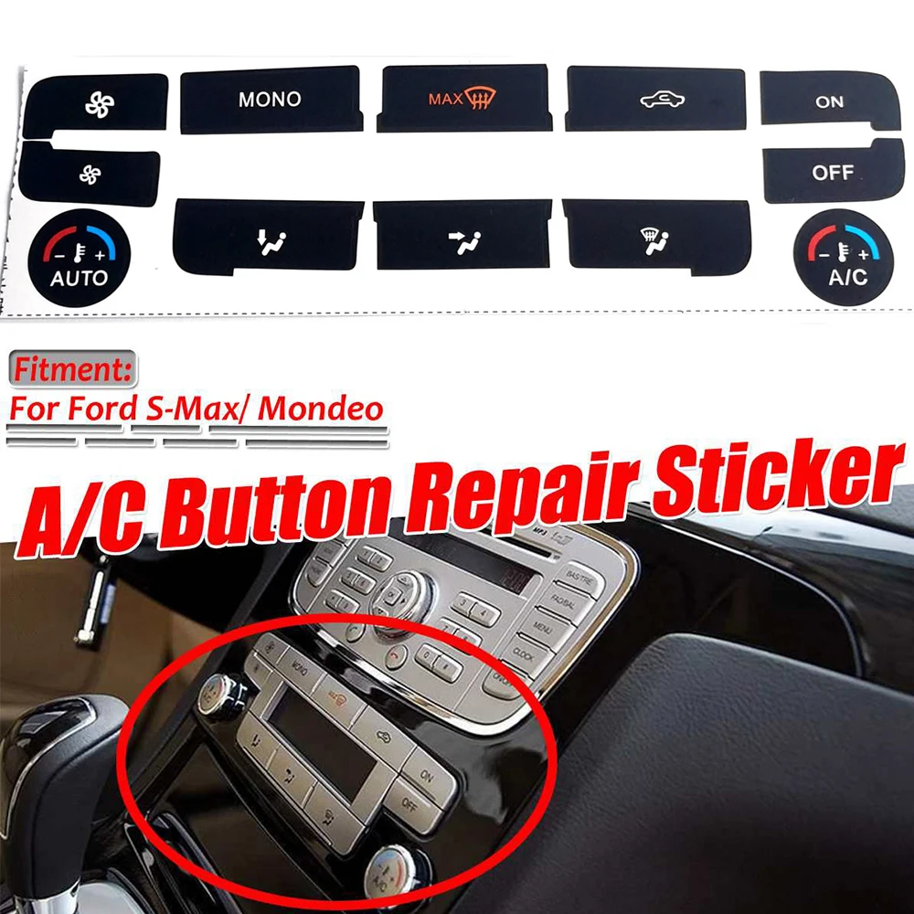 

1 Set PVC Car Sticker for Ford S-Max/ For MONDEO A/C Button Repair Sticker Accessories Interior Balck Button Repair Decal