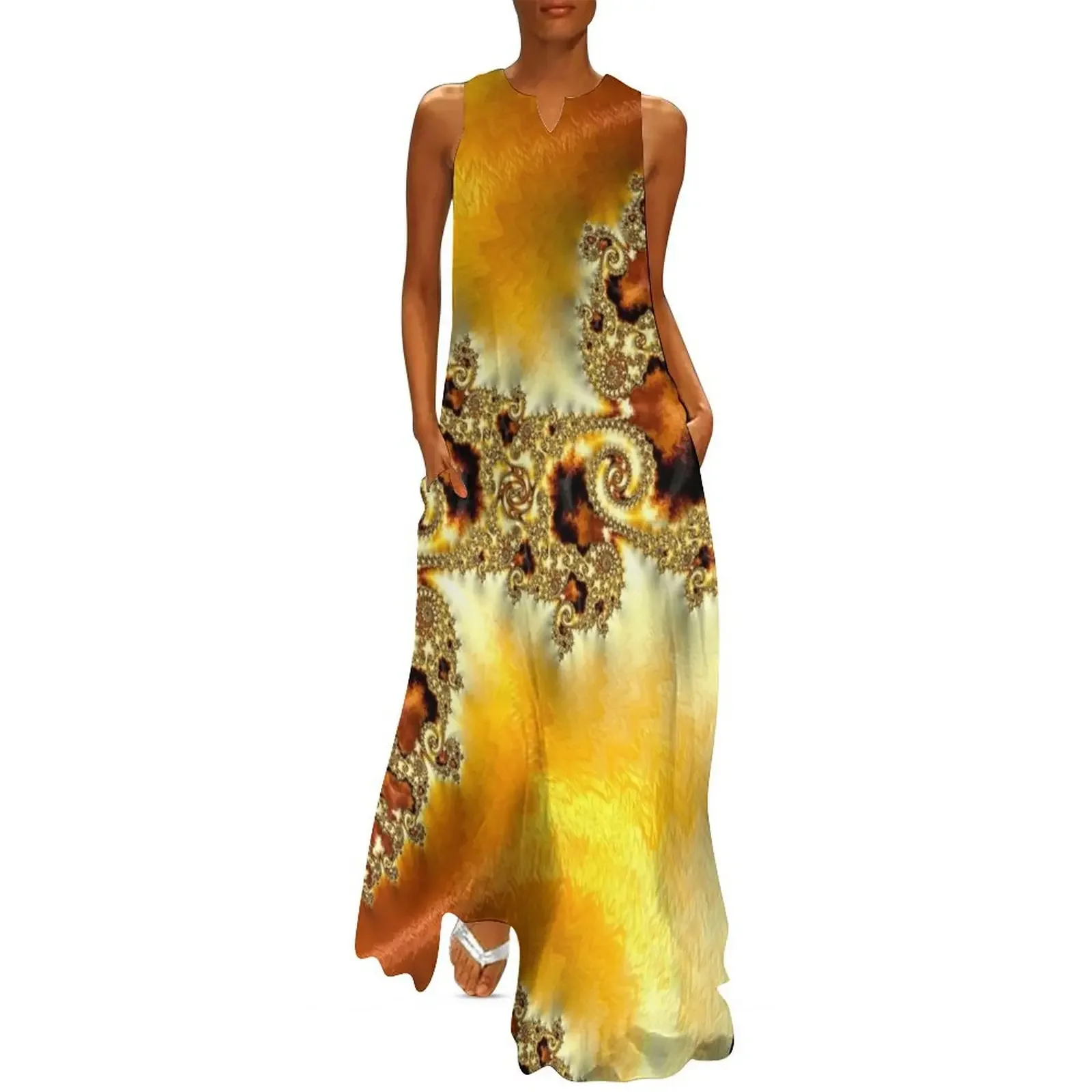 

Golden Brocade Long Dress prom clothes Women's long dress elegant women's sets clothes for woman Dress