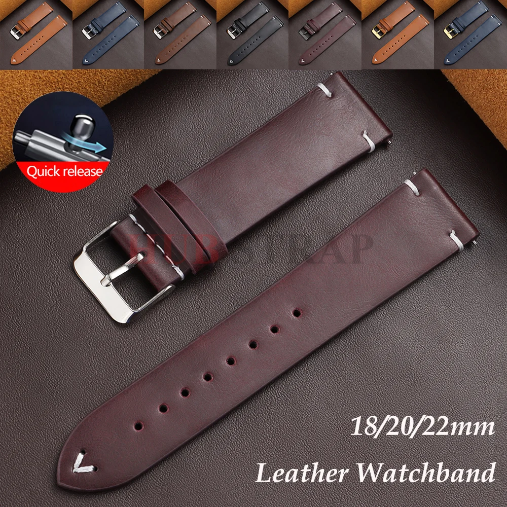 18mm 20mm 22mm Armband für Seiko Vintage Leder-Uhrenarmband Schnellverschluss Genäht Wasserdicht Rindsleder Business-Armband für Omega