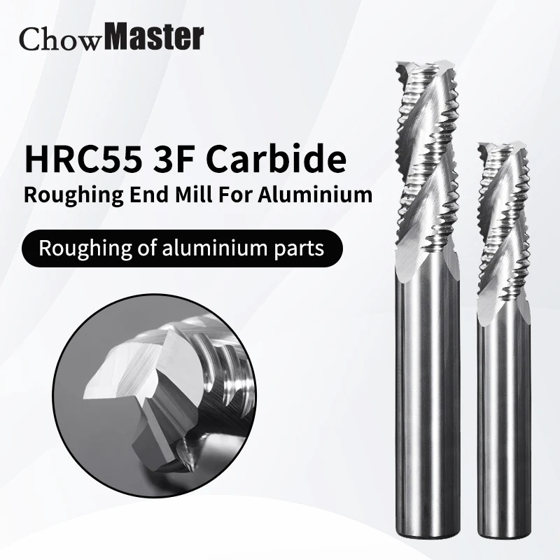 

ChowMaster 1PC HRC55 Rough End Mill 3 Flutes 4-20mm Shank Carbide Roughing Milling Cutter for Aluminum CNC Cutting Tool