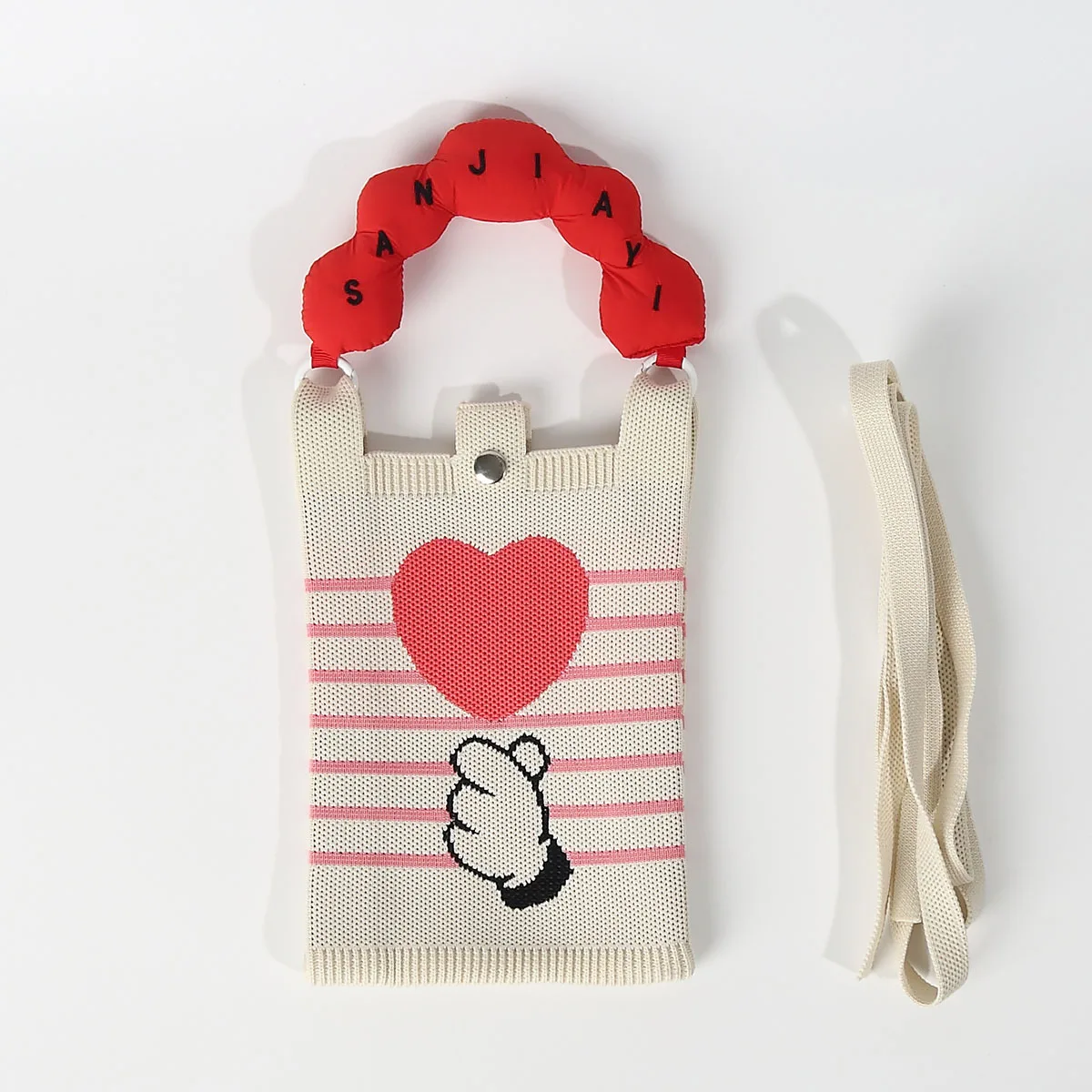 Cute, Warm and Romantic Heart-Knitted Diagonal Mobile Phone Bag, Suitable for Daily Outings, Outdoor Commuting, Shopping, Travel and Vacation, Carrying Mobile Phone Lipstick Keys, Suitable for a Variety of Occasions, Casual, Lightweight and Versatile