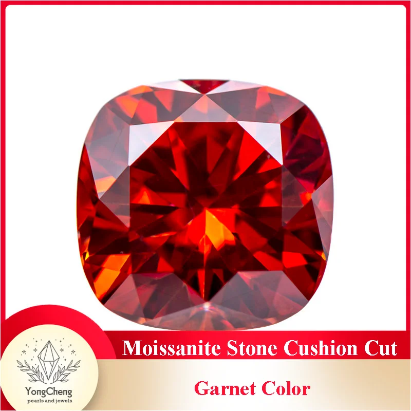 

Moissanite Stone Cushion Cut Garnet Color Lab Grow Diamond Charms DIY Ring Necklace Earrings Making with GRA Certificate