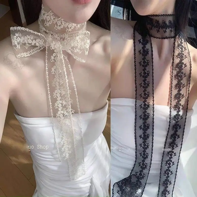 

Горячая новинка 2026: Женский длинный узкий шарф в стиле Y2K для весенней моды, декоративный, мягкий, элегантный, кружевной, длинный шарф-лента, для шеи, запястья, как заколка для волос