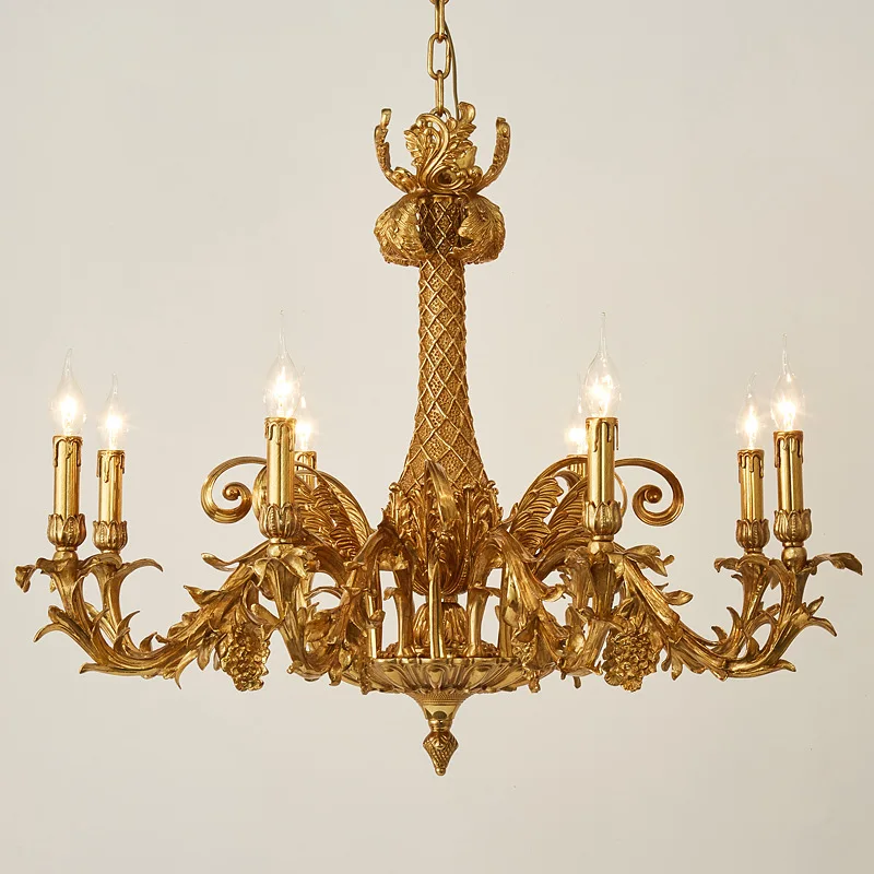 Chandelier Vintage Luxury Atmospheric Light Living Room Dining Room Candle Light Villa Hall Bedroom Full Copper Lighting
