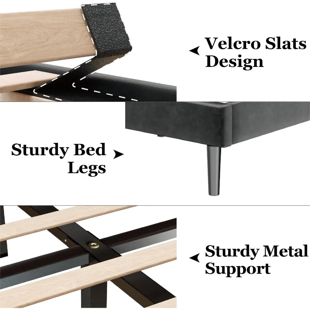 إطار سرير كامل الحجم من اللوح الأمامي المنجد المخملي مع منصة ودعم شريحة خشبية، زنبرك صندوق اختياري