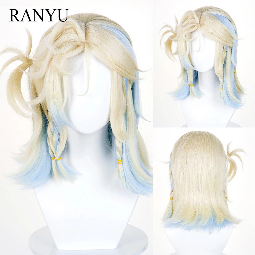 Blonde Ombre Blue Synthetic Wigs Middle Part Short Straight Fluffy Wigs Heat Resistant for Daily Party