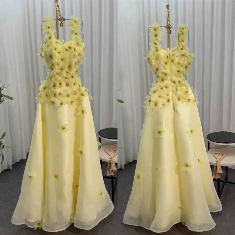 

Customized Organza Applique Square Neck A-line Midi Dresses Bespoke Occasion Engagement Woman Elegant Party Formal Evening