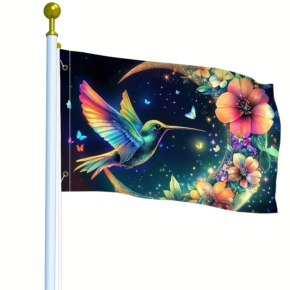 Vibrant Hummingbird Moon Floral Garden Flag Premium Polyester Outdoor Porch Decor