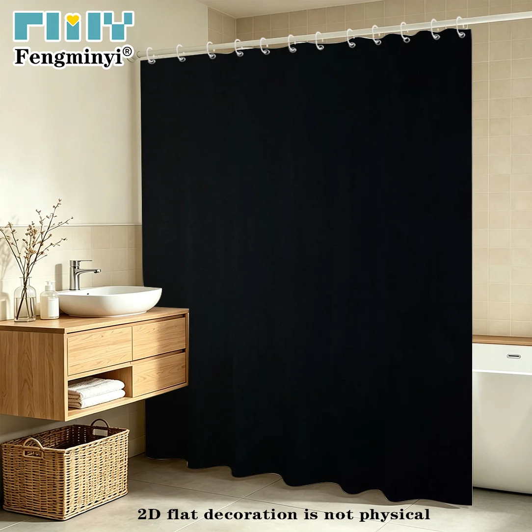2D Flat, 2D Flat, 2D Flat Shower Curtain 1pc, Printed, Pure Black, Tool, Home Use, Softening Space, Comfortable Experience, Hall