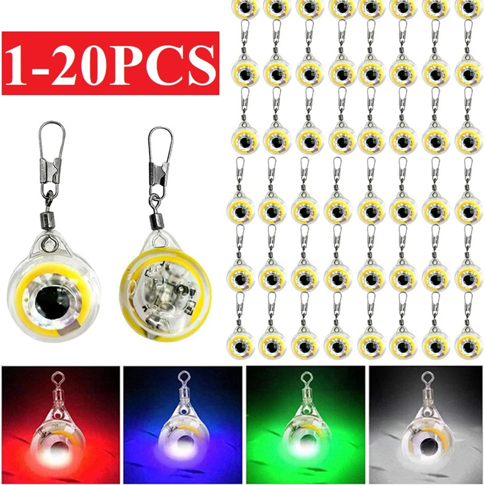 1-20Pcs Mini Fishing Lure Light LED Deep Drop Underwater Eye Shape Fishing Squid Fishing Bait Luminous Lure for Attracting Fish