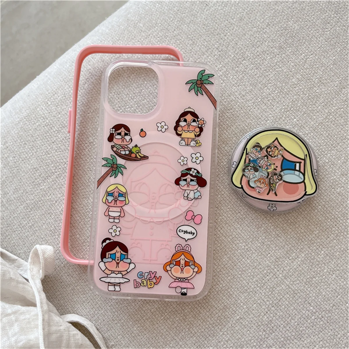 Funny Cute Crying Girl Magnetic Phone Case For iPhone 16 Pro 15 14 Pro Max Cover 2 in 1 Shockproof Cases with Holder