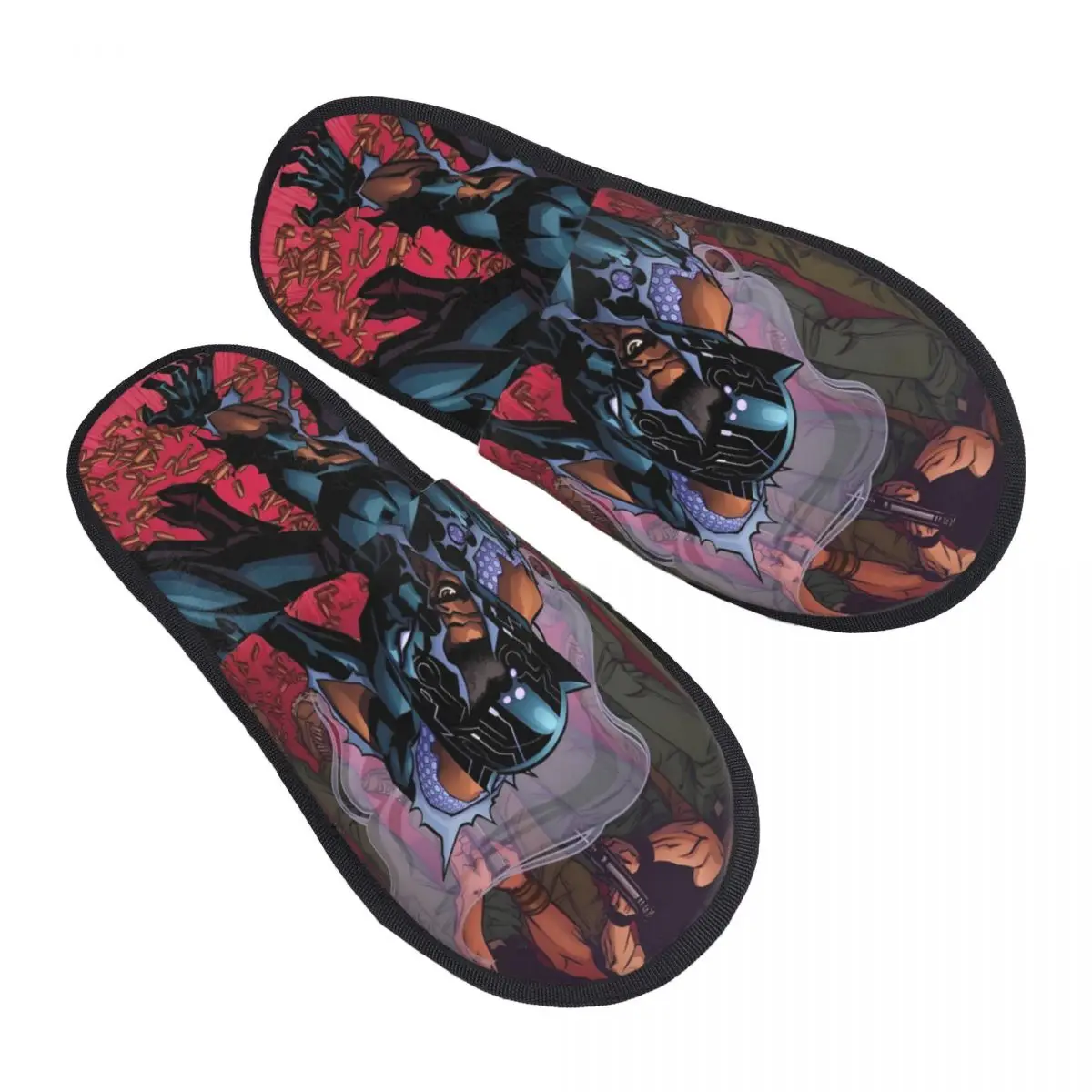 

Женские домашние тапочки с принтом «Черная пантера», уютные теплые пушистые тапочки из пены с эффектом памяти в стиле комиксов, домашняя уличная обувь