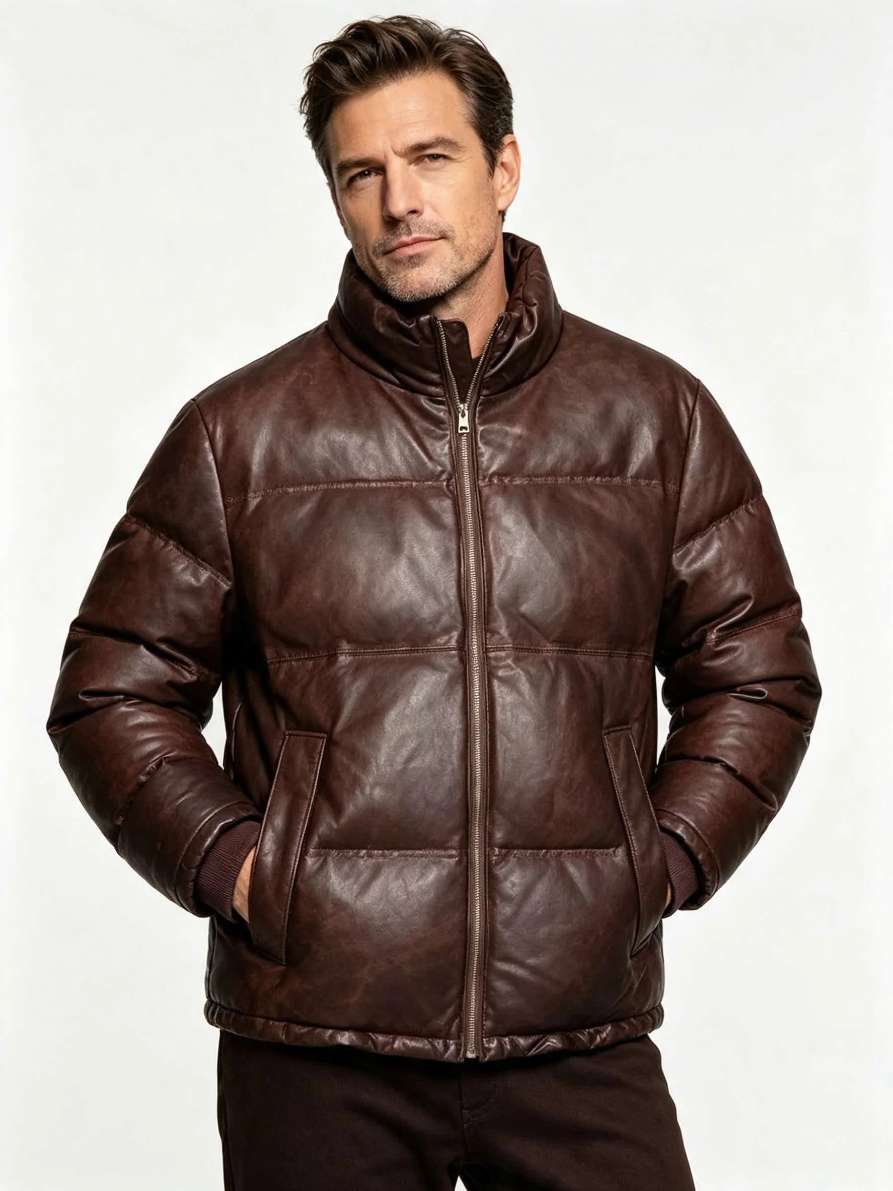 Red Brown Winter Leather Jacket Men Retro Style Plus Size 5XL Genuine Natural Sheepskin Stand Collar Thick Warm Down Coat