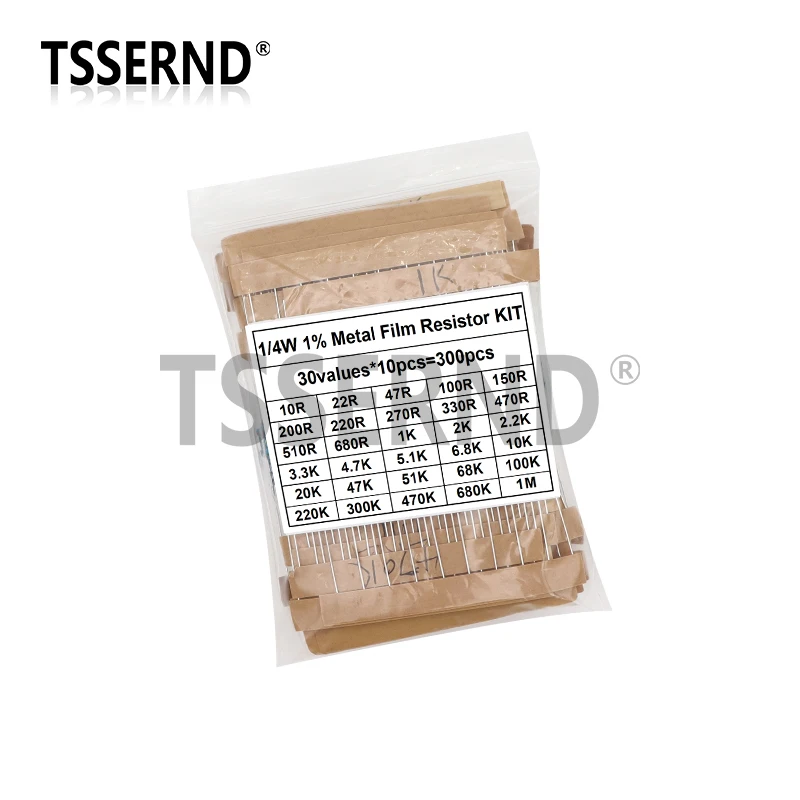 300PCS 1/4W 1/2W 1W 1% Metal Film Resistor Assortment Kit 10R -1M Ohm Resistance Set