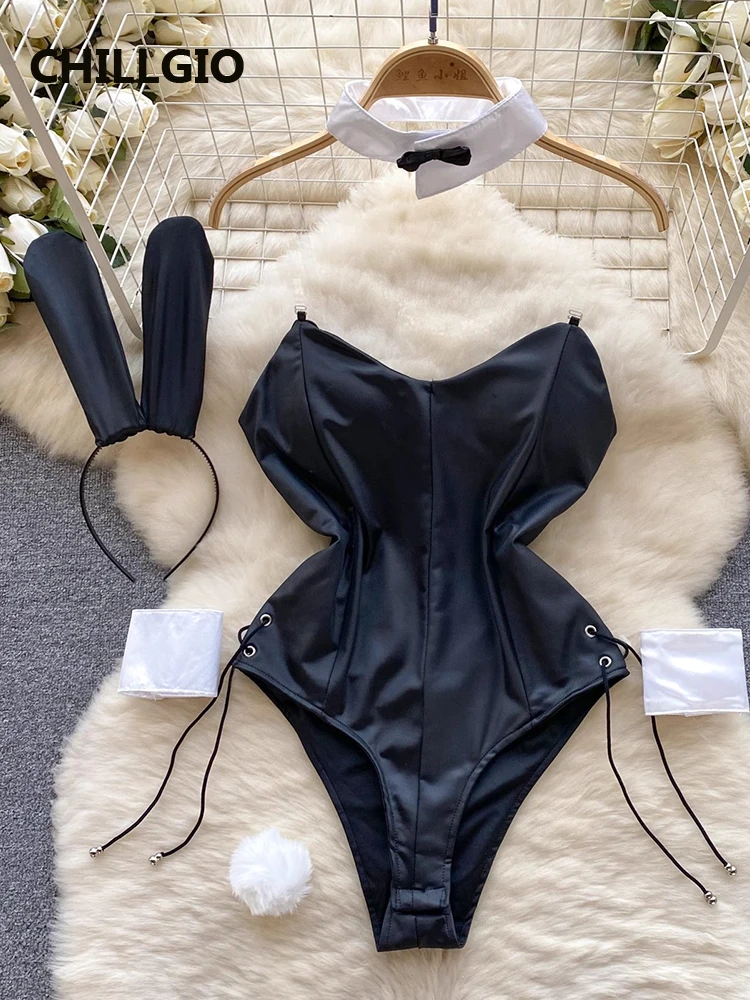 Chillgio Vrouwen Sexy Bodycon Bodysuits Mode Erotische Nachtkleding Rugloze Catsuits Schattige Rompers Eendelig Combinatie Bunny Onesie