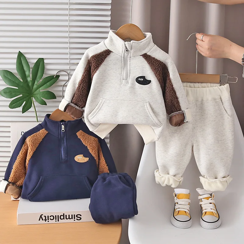 

Boys Thick Clothing Sets Winter 2025 Children Cotton Velvet Coats Pants 2pcs Warm Suit For Baby Tracksuits Kids Sports Outfits 5