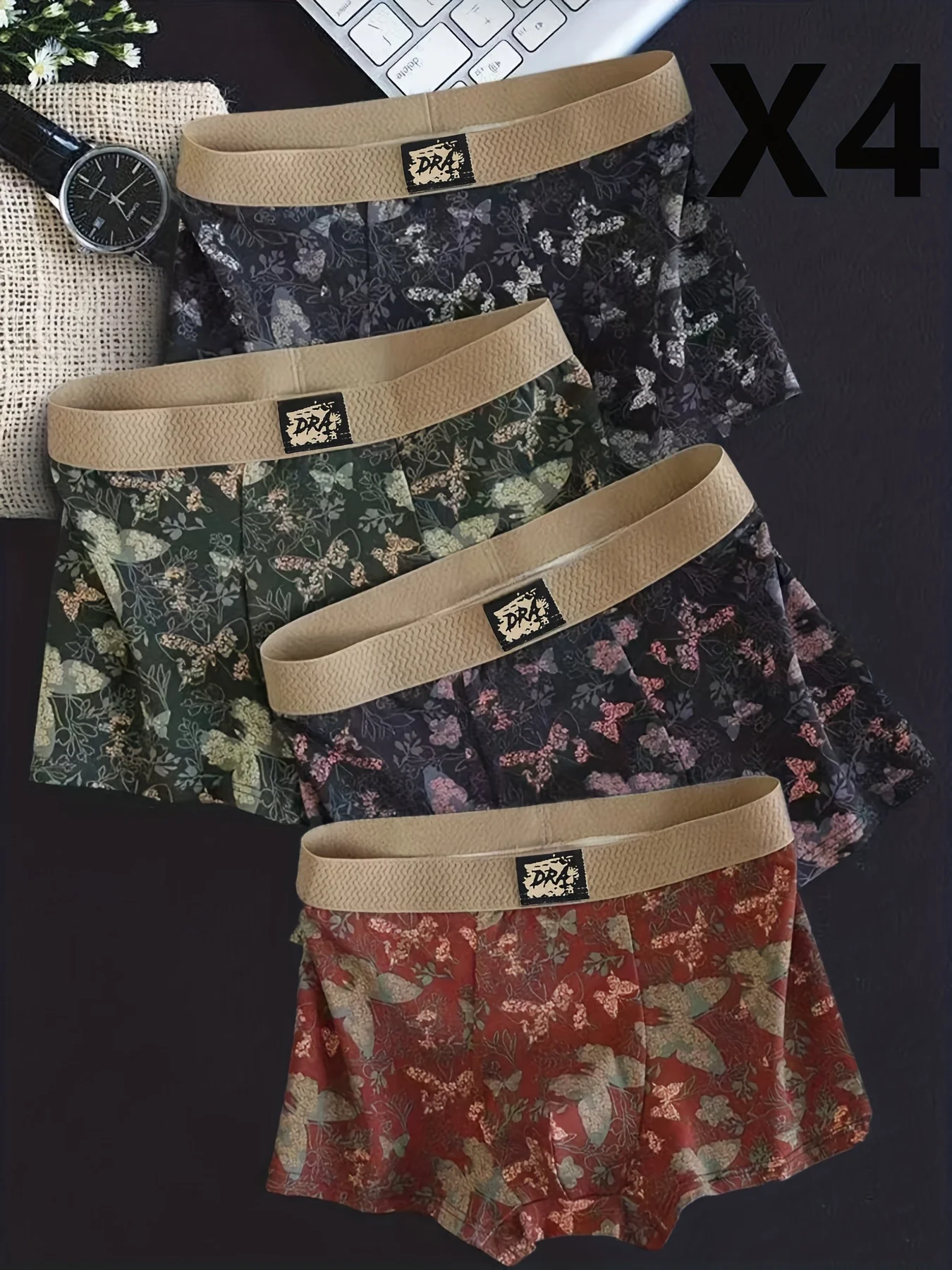 

Мужские шорты-боксеры из полиэстера, 4 шт., с принтом бабочки, сексуальное, дышащее, удобное, мягкое, эластичное мужское нижнее белье ﻿