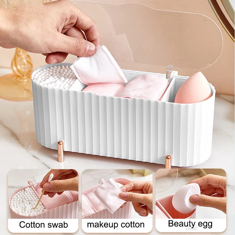 Cotton Swab Organizer Holder Cotton Pad Storage Box Transparent Remover Paper Makeup Box With Lid Dustproof Desktop Makeup