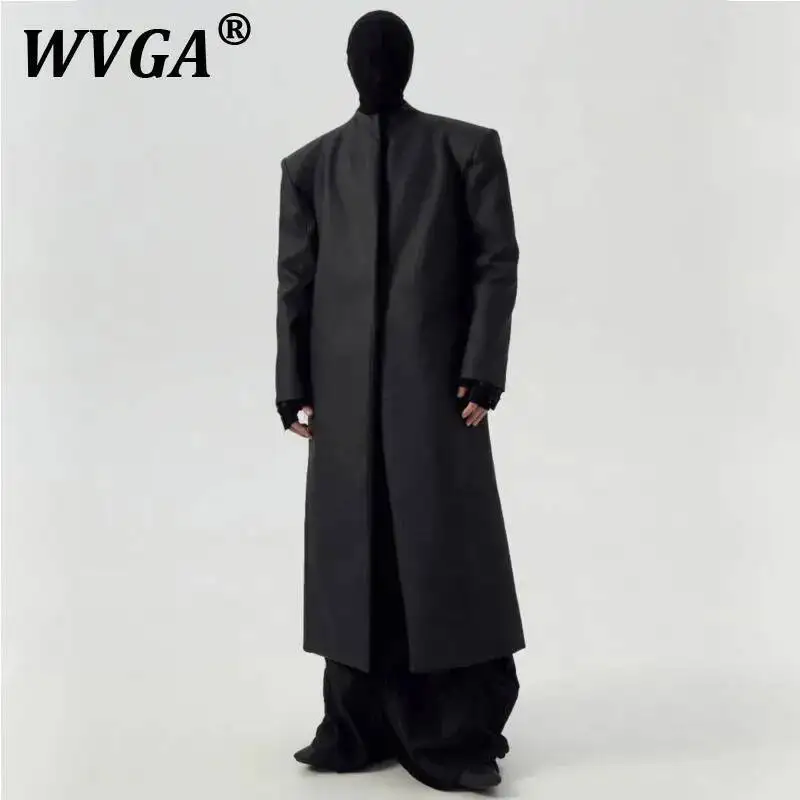 WVGA Autumn Winter New Man's Tide High Street Matte Coated Design Darkwear Long Trench Coats Niche Chic Casual Windbreaker W8645