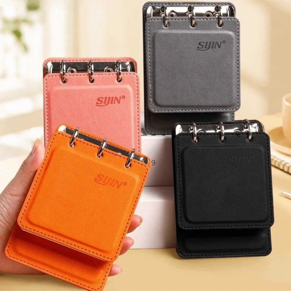 Durable A7 Pocket Notebook PU Leather 3-Ring Binder Journal with Removable Lined Paper Loose-leaf Notebook Office
