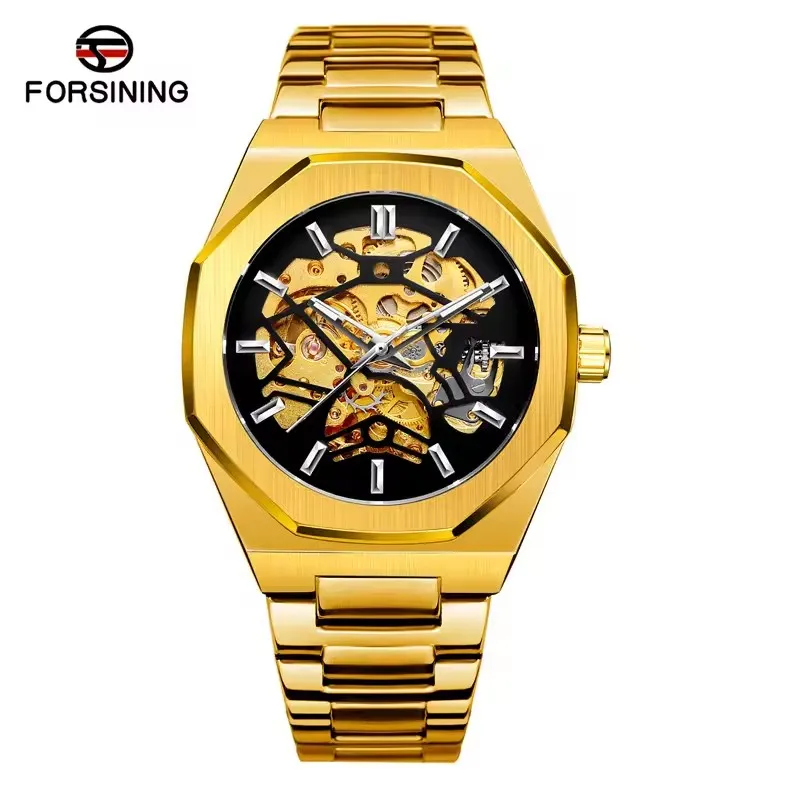 FORSINING 344D Fashion Classic Skeleton Automatic Mechanical Men's Watch Leisure Luxury Brand Steel Belt Business Men's Watches