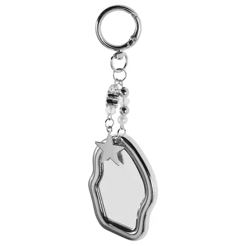 Shaped Glass Mirror Keychain Mini Portable Makeup Purse Charm Compact Travel Pocket Mirror Bag Accessory