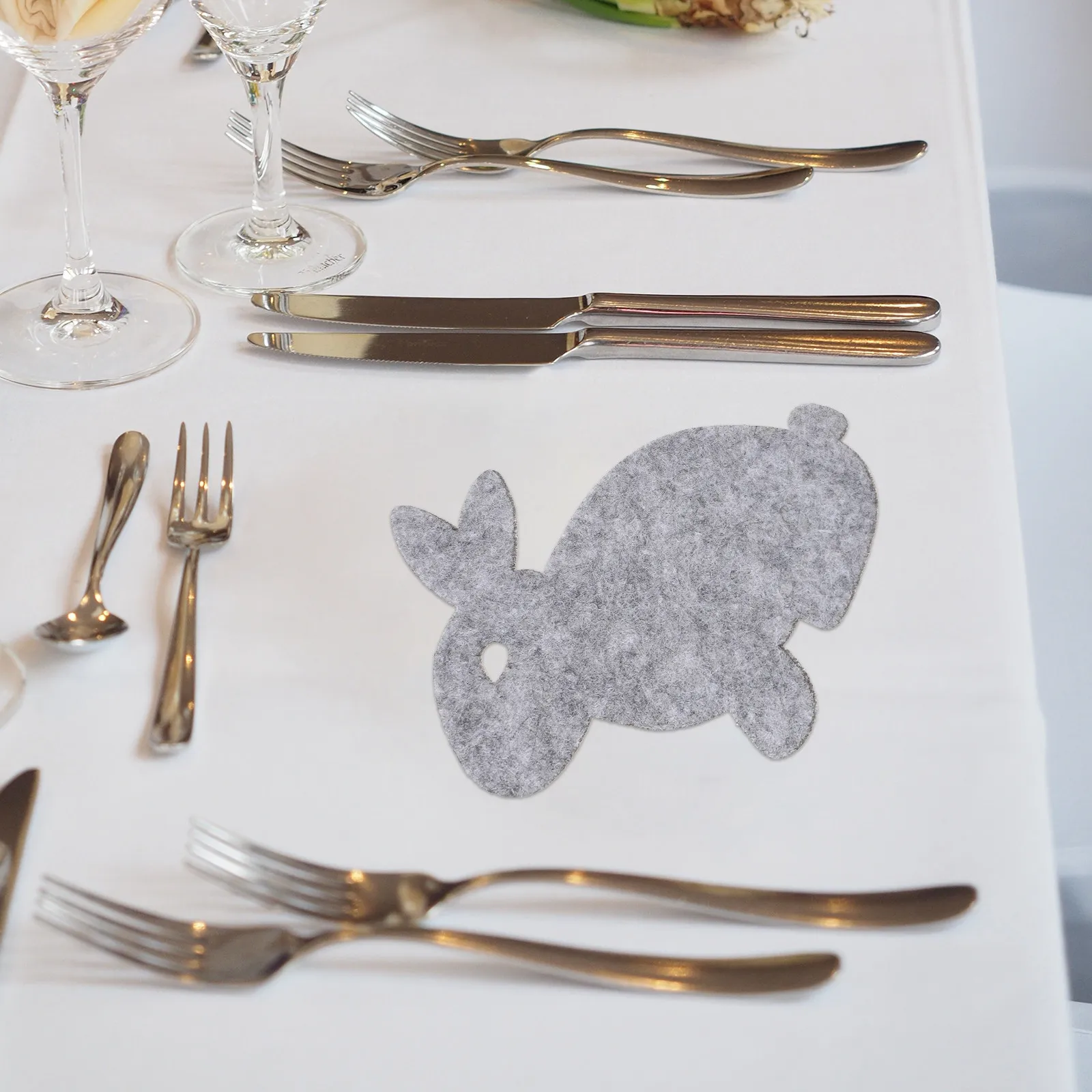 12Pcs Rabbit Placemat Easter Table Mat Grey Fabric Tableware Pad Decorative Bunny Coasters for Home Restaurant Dining