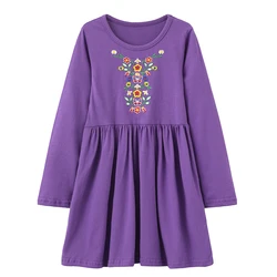 Jumping Meters 4-8T Autumn Spring Princess Girls Dresses Floral Embroidery Hot Selling Baby Clothing Long Sleeve Kids Frock