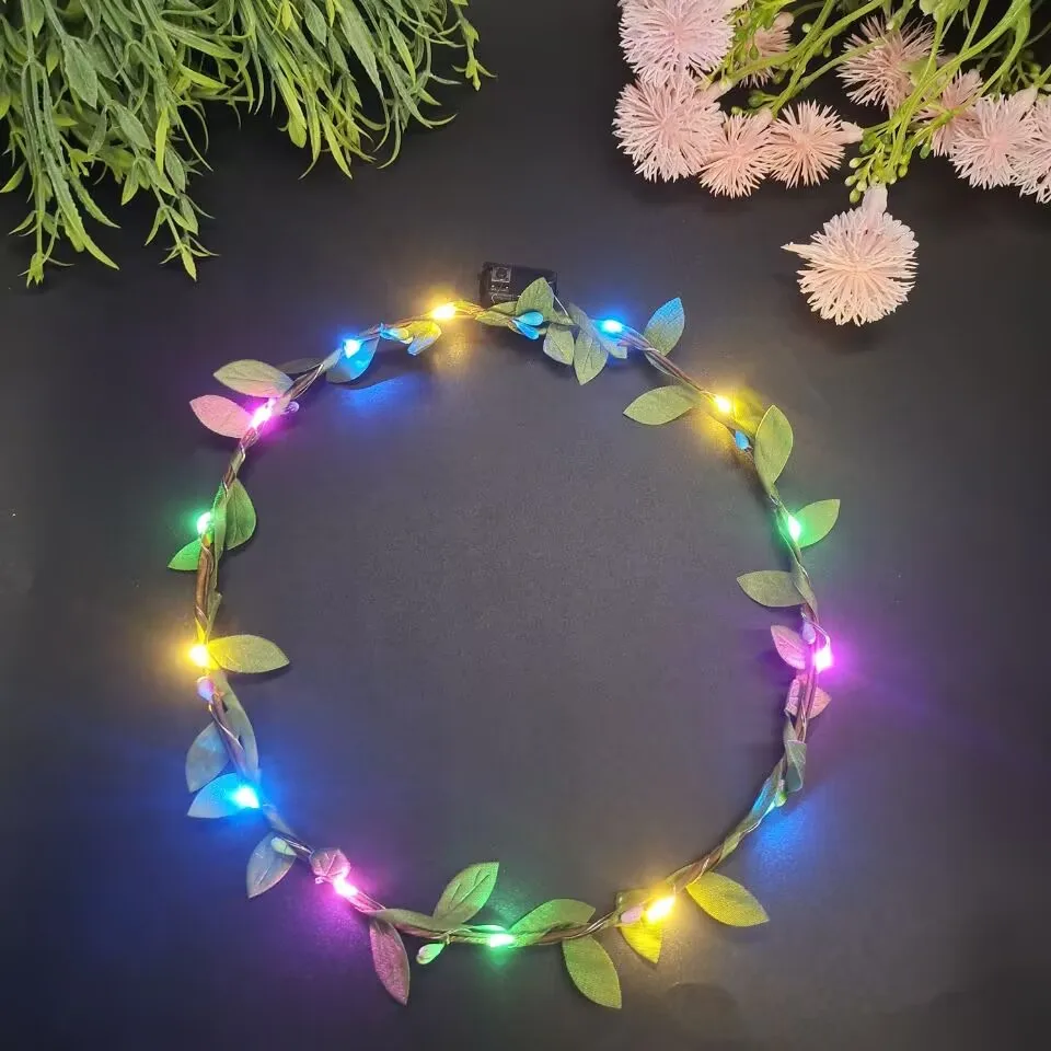 

20pcs Light Up Leaves Leaf Crown Vine Rattan Headband Hair Wreath Floral Headpiece Halo Wedding Party Festival Photos