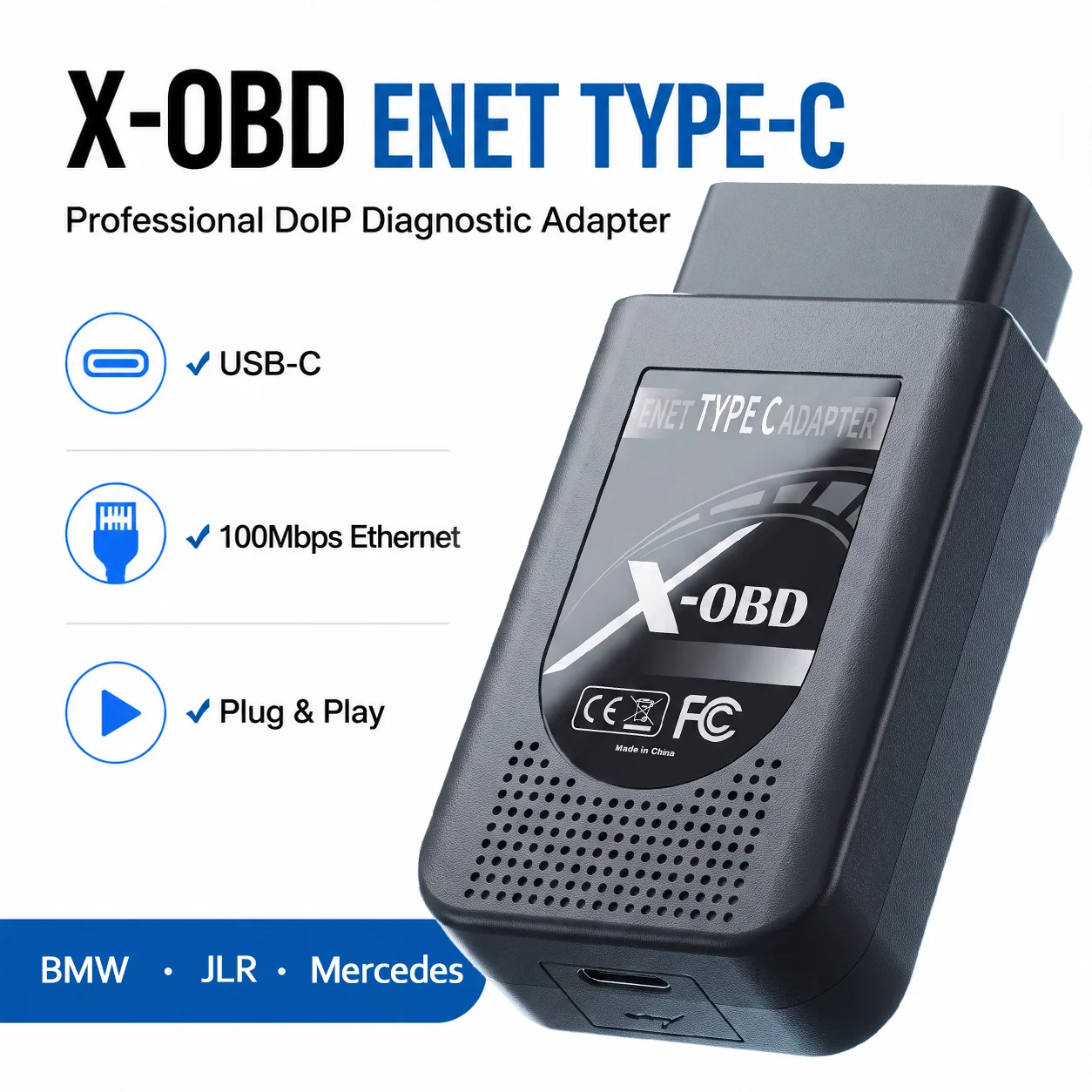 Type C ENET DoIP Adapter for All DoIP Cars–USB-C to OBD Ethernet Cable–Coding&Flashing for BMW/Mercedes/Audi/Land Rover/Volvo